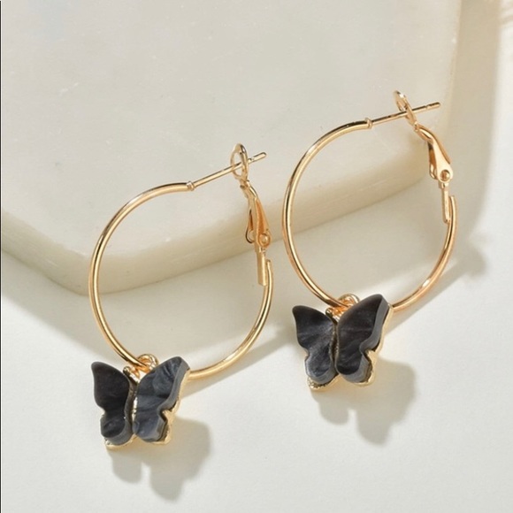 BUTTERFLY DARK MOP GOLD EARRINGS main image 0